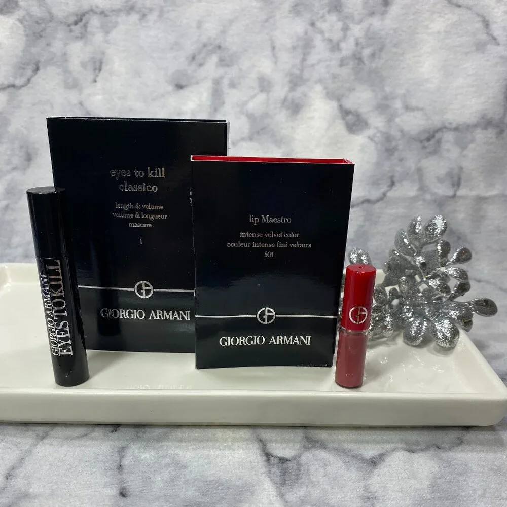 Giorgio Armani Beauty Gift Set-Lip Velvet & Volume Mascara,Travel Size-2pc-NEW